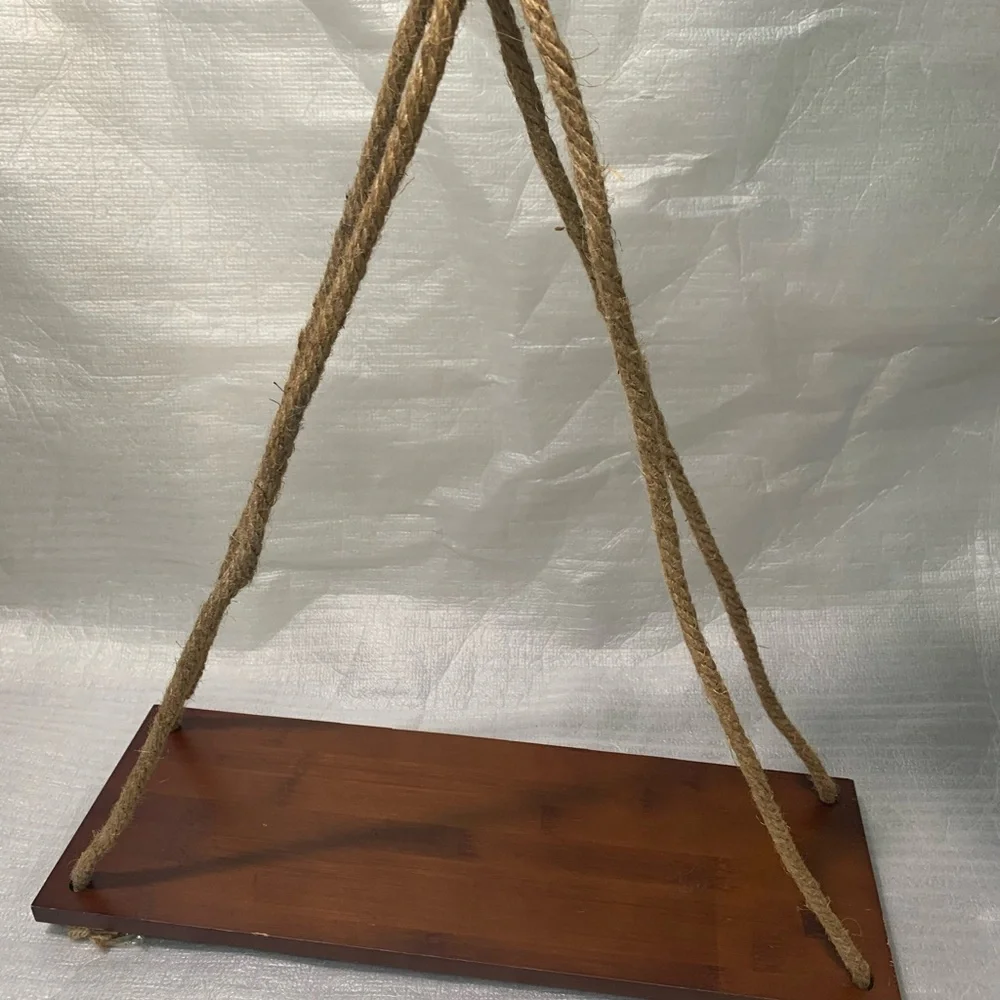 Rustic Wooden Floating Shelf 17”x6” with Adjustable Jute Rope Boho Farmhouse Dec